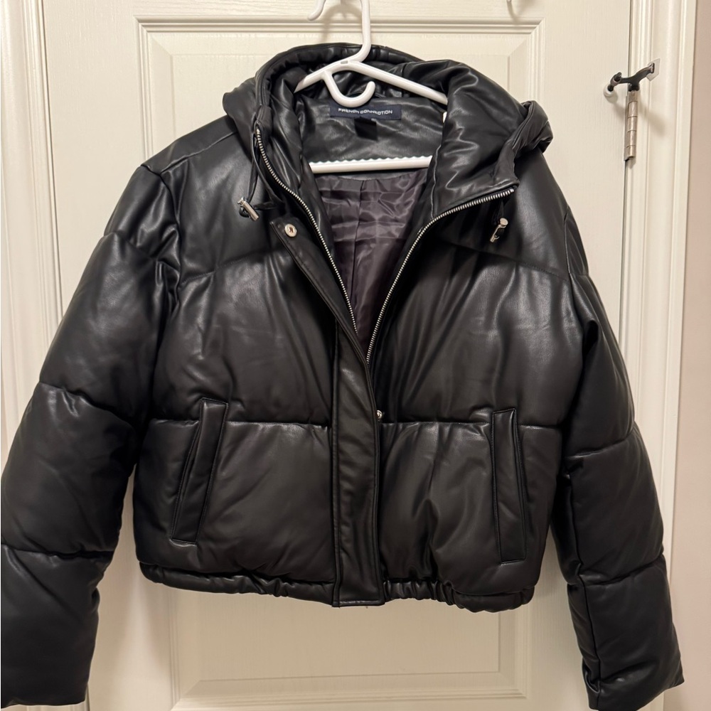 NWT faux leather puffer jacket